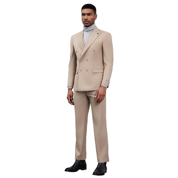 Stacy Adams Double-Breasted Peak Lapel Men's Suit, Tan - Picture 3 of 4